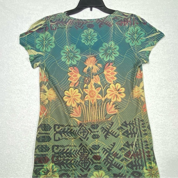 One World Floral Tunic Boho Blouse Women's M Multicolor Studded Neck Casual Top - Picture 9 of 13